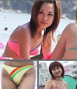 水着ギャルの股間を盗撮！女の顔と食込んだ割れ目を見比べる！